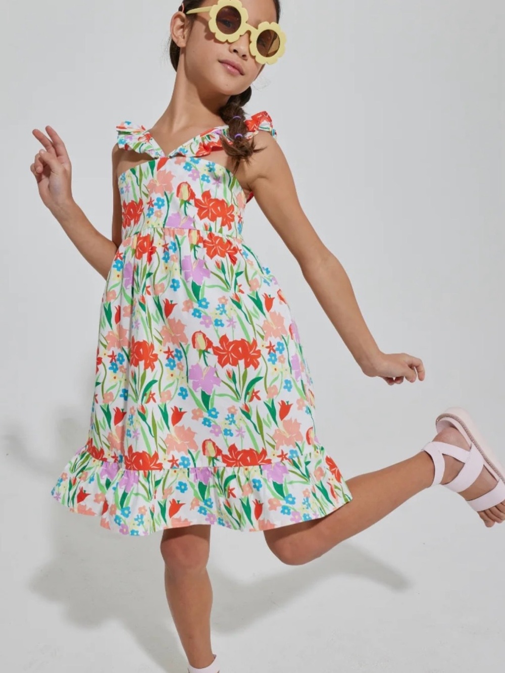 Bisby Girls Floral Ruffle Dress – Size 4
